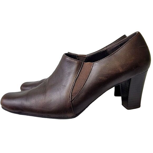 Aerosoles Leather Block Heels Women 8.5 Brown Shoes Formal Work Slip On Loafers - Picture 8 of 14